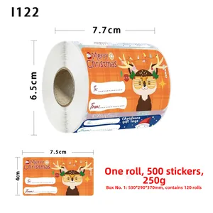 Detailed view of 7.5x4cm Christmas stickers with reindeer design and To/From writing space
