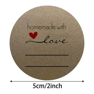 500pcs 2 inch round kraft paper stickers with homemade with love text and heart
