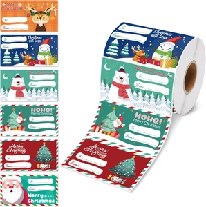 Christmas Gift Tag Stickers Roll Self Adhesive Labels With To From Signature Space For Holiday Decoration Reindeer Santa Labels