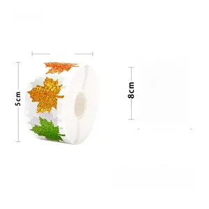 Detailed size chart for maple leaf holographic stickers with 3.8cm diameter and 500 labels