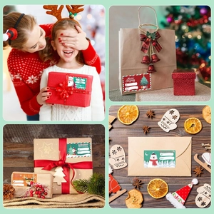 500pcs Christmas gift tags with Santa, trees and polar bears on gift boxes and bags
