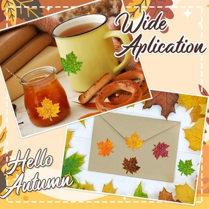 Glittering autumn maple leaf stickers applied on cups and jars for fall season decor