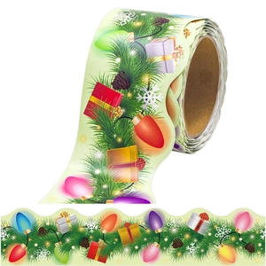 Bordures de Bulletin de Noël Autocollants de Décoration de Vacances pour Mur de Classe Motif Aiguille de Pin Papier Couché Adhésif