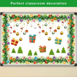 Bordures autocollantes de Noël pour tableau avec lierre vert et motifs de fête