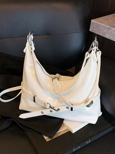 Sac Hobo en PU Minimaliste Urbain à la Mode pour Femmes Sac à Épaule Laqué Brillant avec Décoration de Boucle Sac Sous le Bras de Grande Capacité
