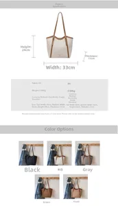 Spécifications détaillées de taille pour le grand sac fourre-tout en cuir PU en 5 couleurs