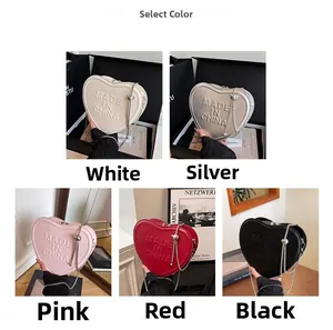 Detailed comparison of five colorful heart-shaped quilted crossbody bags with chain straps