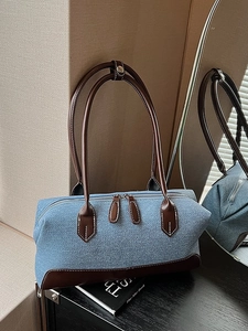 Women Large Capacity Denim PU Patchwork Underarm Bag Casual Retro Contrast Color Shoulder Bag Urban Simple Handbag