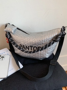 Fashion Women PU Quilted Underarm Bag Dumpling Hobo Bag With Embroidered Letter Woven Rope Strap Silver Red Black Shoulder Bag