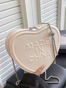 Trendy Heart Shaped PU Leather Crossbody Bag For Women With Embossed Letters Silver Chain Strap Fashionable Shoulder Bag