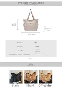 Detailed size specifications of canvas tote bag with 42x31x19cm dimensions and three colors