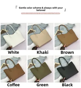Detailed grid view showcasing the large leather tote bag in six different elegant colors