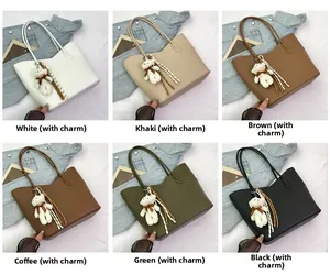 Selection of large capacity tote bags in six colors with bear charms and stripe details