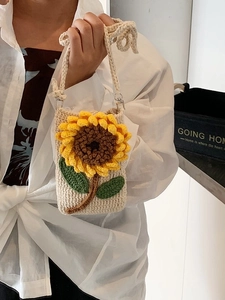 Joli sac bandoulière au crochet avec motif tournesol pour fille et sangle tricotée