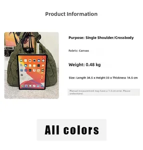Detailed size parameters of dark green canvas bucket bag with laptop capacity comparison