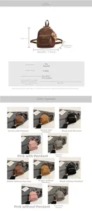Detail view of mini matte PU leather backpack size 19x19x11.5cm with plush charm