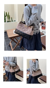 Close-up of quilted leather pattern and gold chain strap on stylish shoulder bag