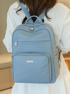 Sac à dos femme en cuir PU bleu clair à grande capacité avec plusieurs poches