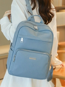 Sac à dos femme tendance en cuir PU bleu clair avec motif litchi pour le quotidien