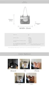 Detailed size specifications and color variants for the butterfly leather tote bag