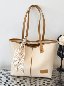 Grand Sac Cabas en Cuir PU pour Femmes Avec Foulard en Soie Style Urbain Minimaliste Sac à Main Fourre-Tout Quotidien