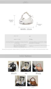 Spécifications détaillées des dimensions et matériaux pour un sac à main plissé en demi-lune