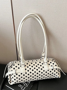 Dames Vintage Polka Dot Cilindrische Okseltas PU Leer Kussen Boston Schoudertas Voor Casual Dagelijks Woon-Werkverkeer Mode Handtas