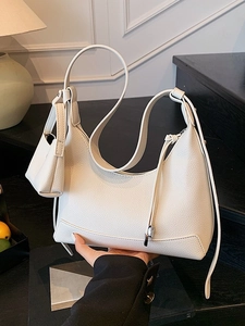 Women Minimalist PU Leather Hobo Shoulder Bag With Mini Pouch Solid Color Crossbody Purse Stitching Fashion Daily Bag