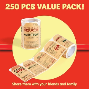 250 Christmas kraft paper gift labels roll featuring North Pole Express delivery designs