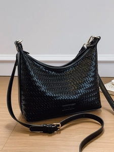 Women Retro Woven Texture Bucket Bag High End Feel PU Leather Shoulder Bag Large Capacity Underarm Hobo Bag Adjustable Strap Daily Commuter Handbag