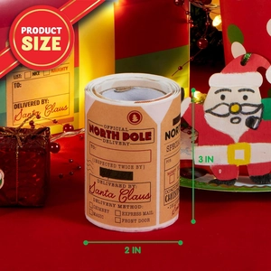 2-inch Christmas North Pole Delivery kraft stickers roll with vintage holiday gift packaging