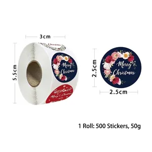500pcs roll of 2.5cm Christmas snowflake Merry Christmas labels for gift packaging