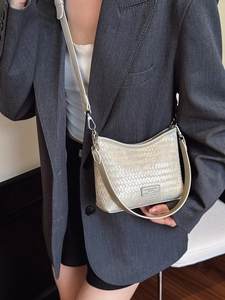 Champagne woven textured bucket bag for women with dual detachable shoulder straps