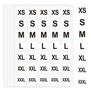 Round Clothing Size Sticker Labels XS S M L XL XXL XXXL Self Adhesive White Size Markers For Garment Apparel Retail Store Organization