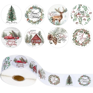 Rouleau de 8 autocollants de Noël assortis avec motifs de dessins animés et vœux