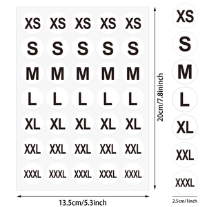 Colorful apparel size labels XS-XXXL stickers 1 inch diameter for clothing organization