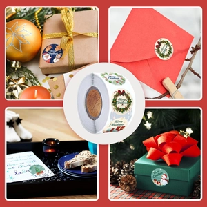 Christmas gift stickers roll with Santa and Snowman patterns for holiday packaging decor