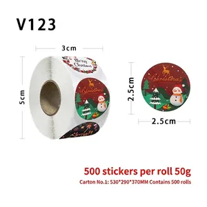 Christmas roll stickers featuring Santa and deer designs, 500 labels per roll, 2.5cm diameter