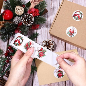 Christmas cardinal bird stickers roll for holiday gift box decoration and envelope sealing