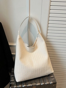 Retro cream white woven leather tote bag with large capacity hobo design for women