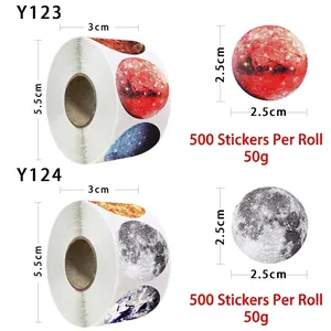 500pcs colorful cartoon planet and moon space stickers roll for kids reward 2.5cm diameter