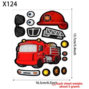 Dettaglio degli adesivi per camion dei vigili del fuoco con misure 16,5cm x 13,7cm e pezzi