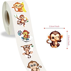 Cartoon monkey roll stickers for gift decoration featuring fun banana and skateboard motifs