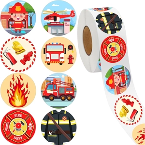 Rouleau d'Autocollants de Récompense Pompier Police Dessin Animé Étiquettes Rondes pour Enfants Fête d'Anniversaire Décoration DIY