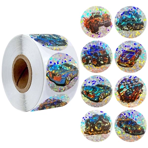 500pcs laser car stickers roll with 8 colorful cartoon racing vehicle reward patterns