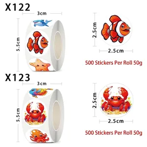 Roll of 500 cartoon marine animal stickers featuring sea life patterns for decoration