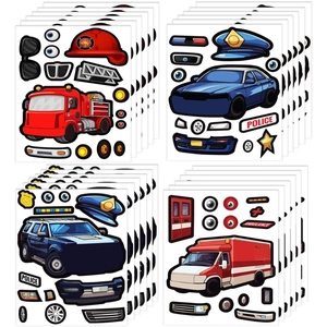 Collezione Adesivi Veicoli Fai Da Te Cartoni Animati Pompieri Polizia Ambulanza Serie Per Bambini Gioco Educativo Creativo