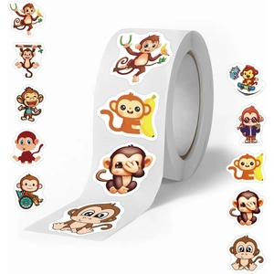 Cartoon monkey sticker roll with diverse illustrations for holiday gift decoration