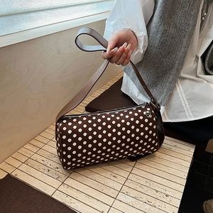 Women Polka Dot Bolster Bag PU Leather Cylindrical Shoulder Bag Retro Urban Minimalist Printed Daily Commuting Handbag