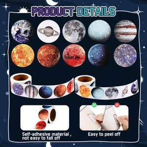 500pcs space planet reward stickers roll for kids decorative self-adhesive solar system labels